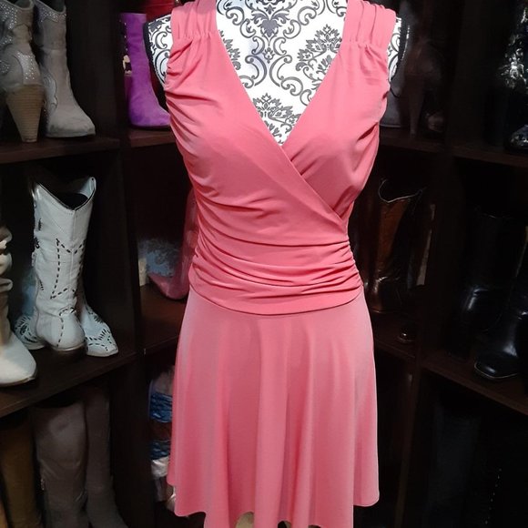 Jennifer Lopez Dresses & Skirts - Jennifer Lopez ruched cross front short coral Dress